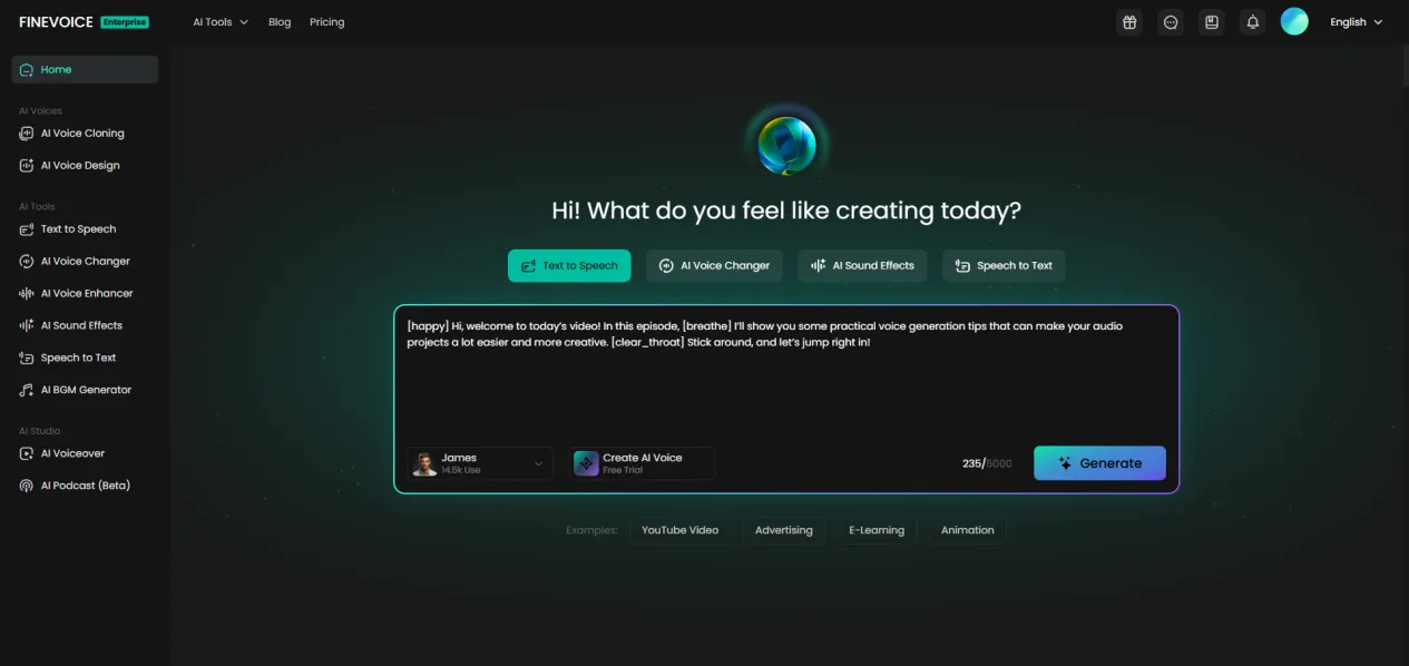 FineVoice AI Voice Generator