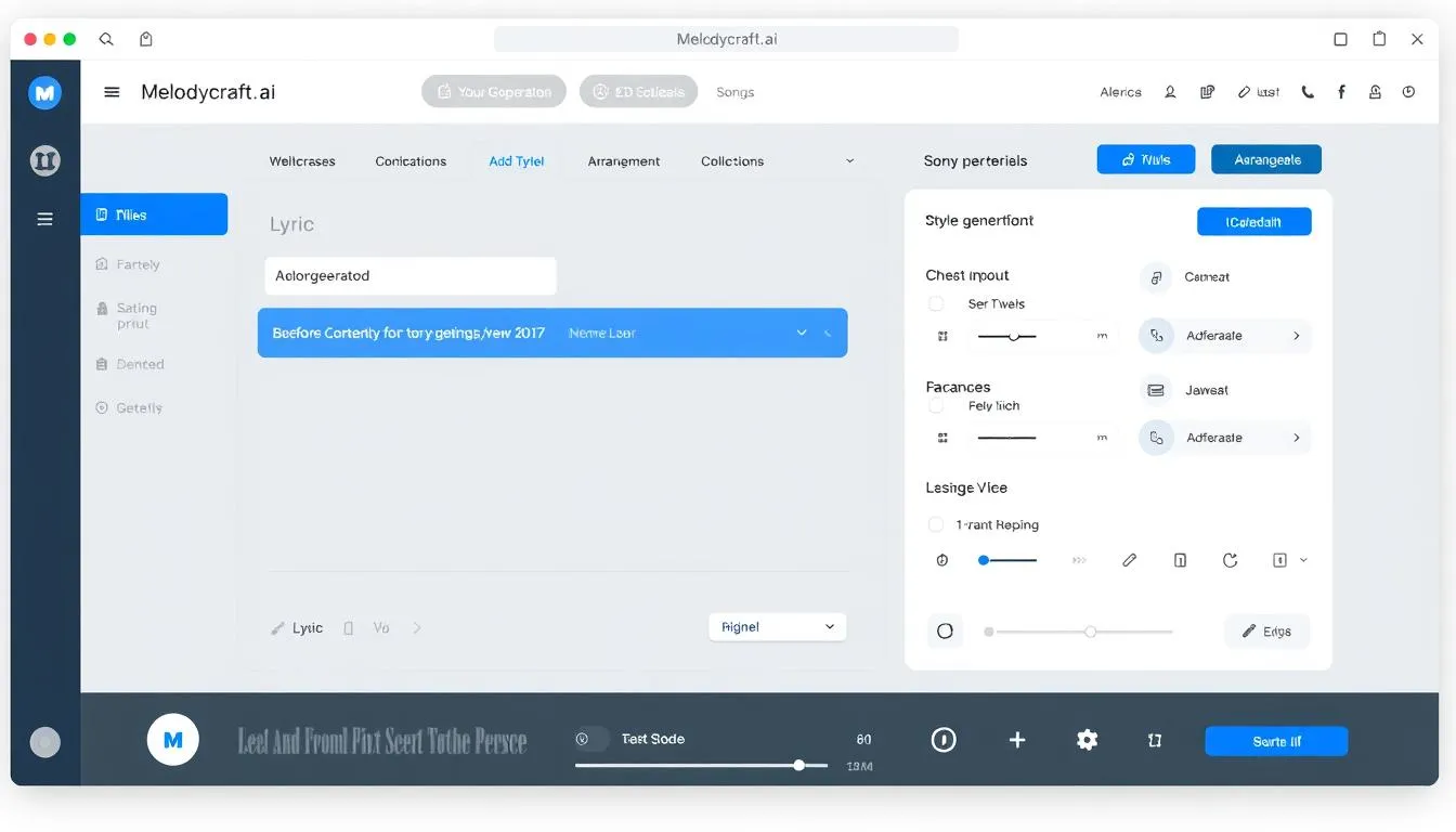 Melodycraft.ai music generation platform interface for creating songs.