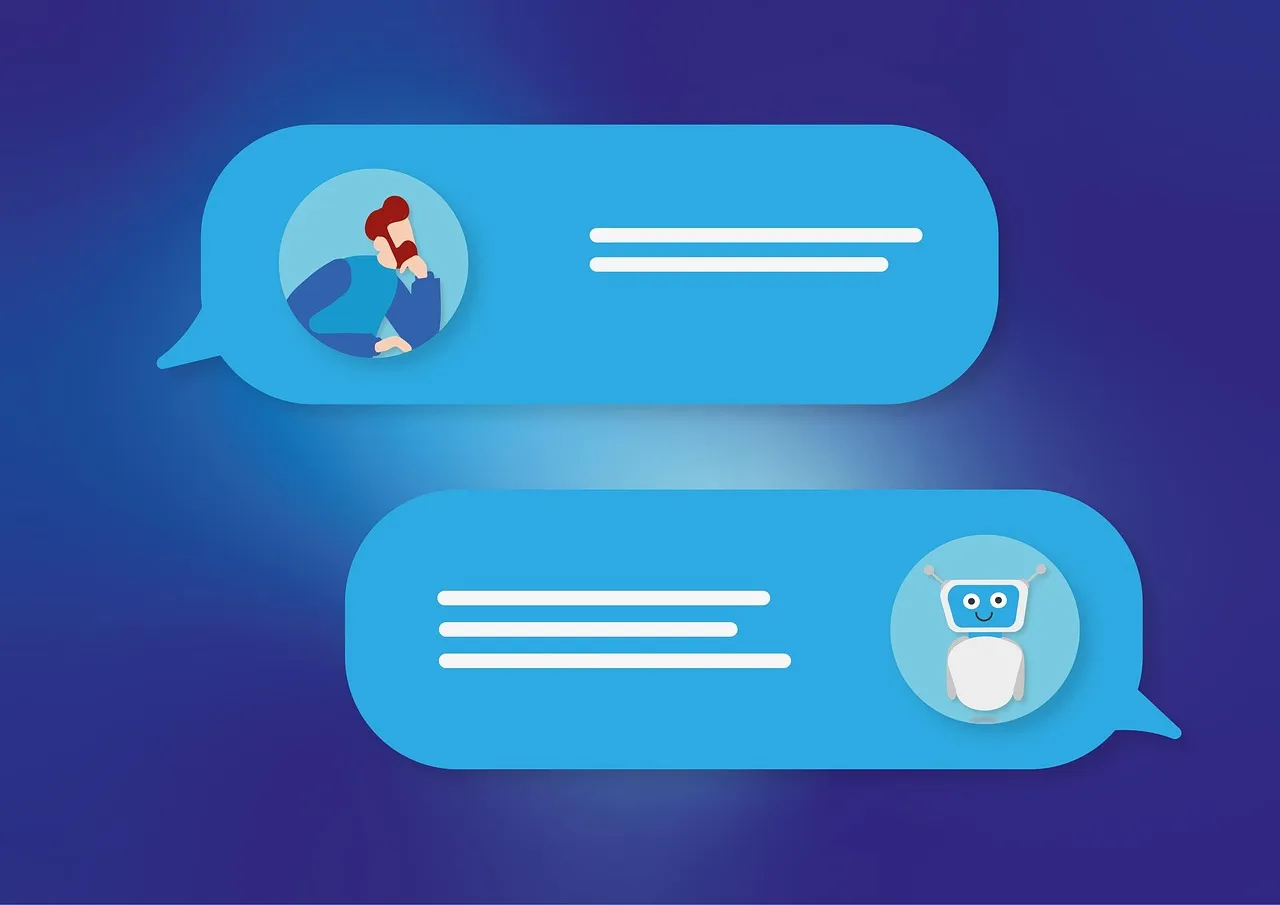 Blue chat bubbles: user and robot messaging interface design.