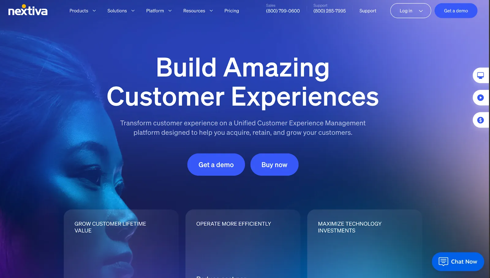 Nextiva hero section: Build Amazing Customer Experiences with unified CX management platform.