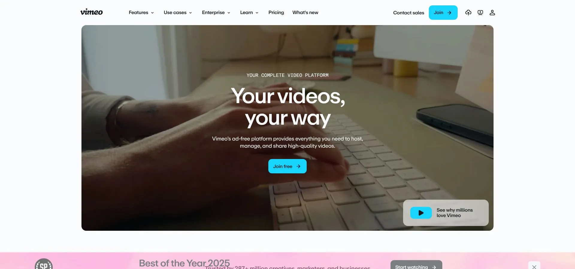 Vimeo ad-free video hosting interface for online courses screenshot