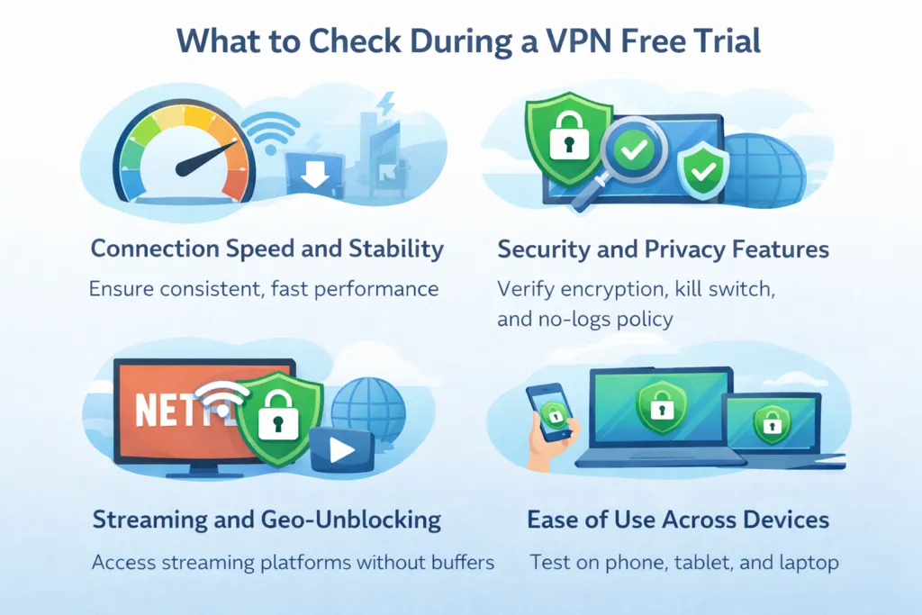 What to check during VPN free trial infographic